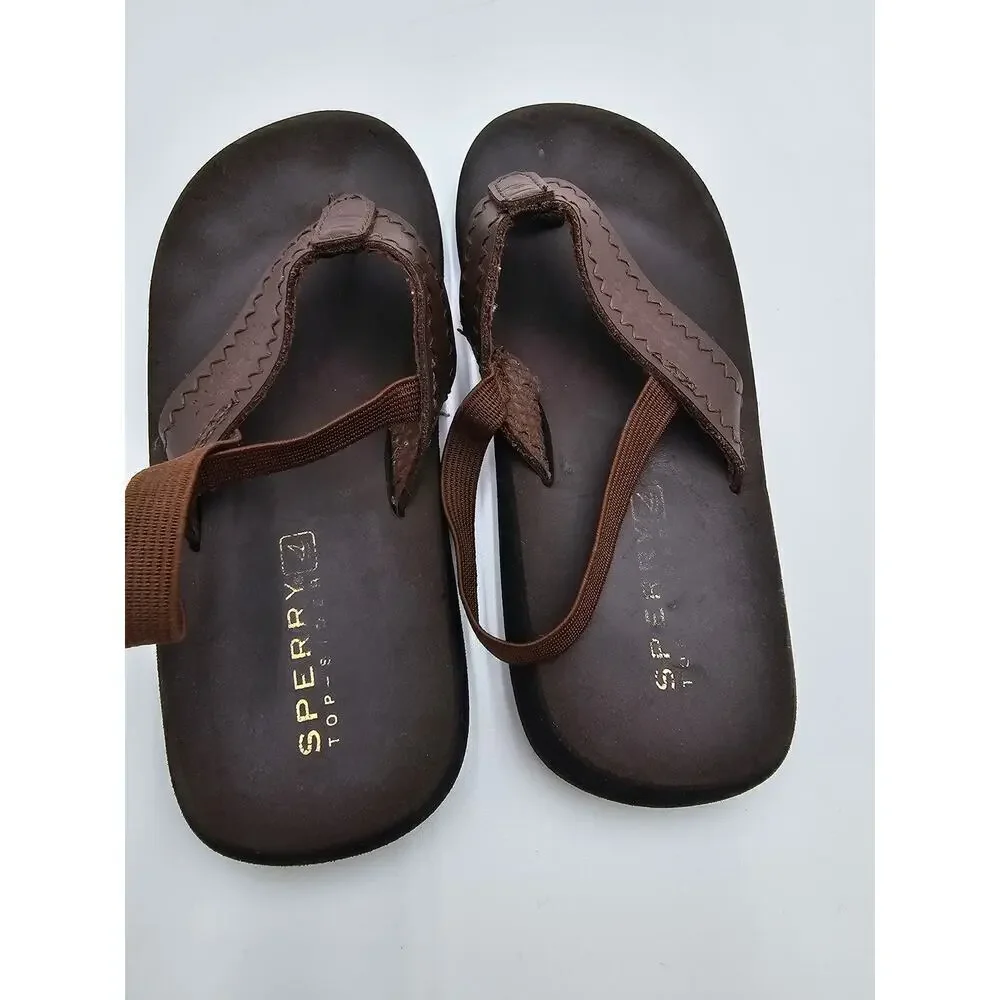 Sperry Top-Sider Boy's Size 11 Brown Leather Flip Flop Sandals with Elastic Back